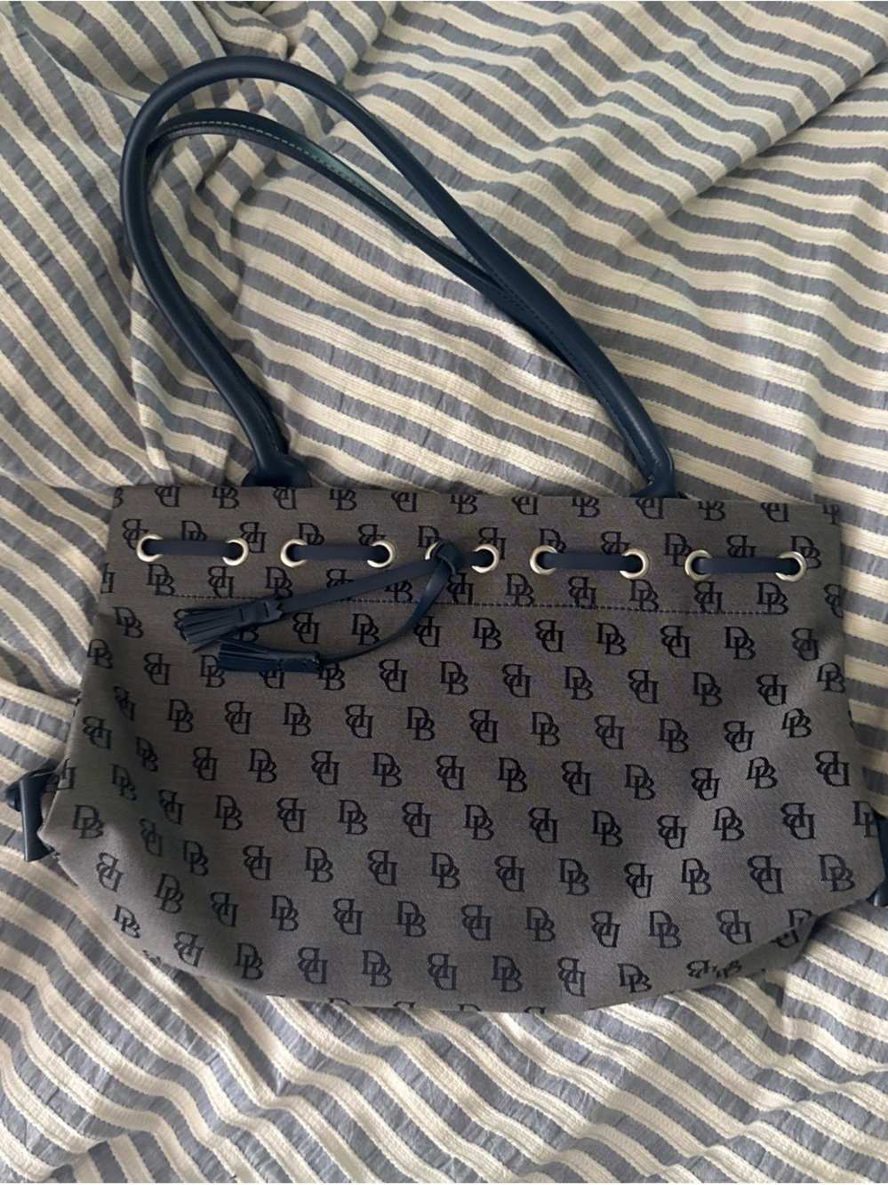 Dooney and Bourke Pattern Navy and Gray Tote Bag